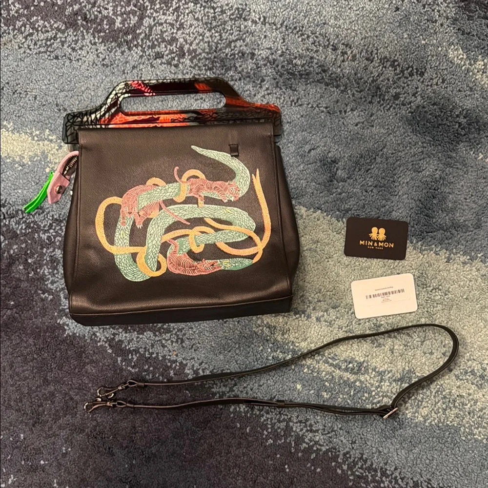 Min & Mon Black Bag with Vibrant Snake Design - Picture 10 of 16